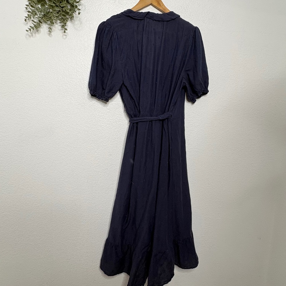 Old Navy Womens Navy Blue Star Embroidered Ruffle Wrap Midi Dress Large - Picture 7 of 7